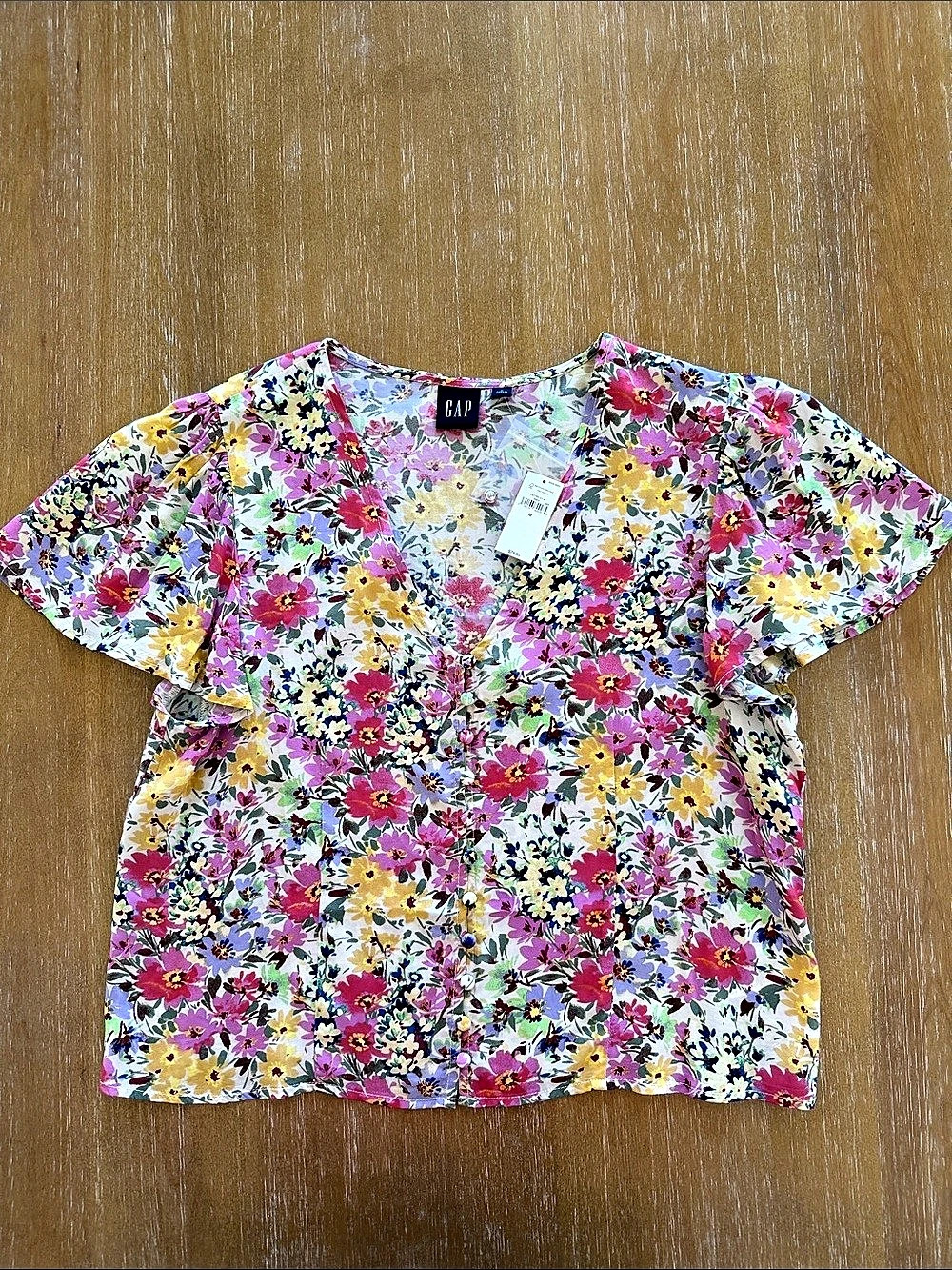 GAP Crepe Flutter-Sleeve Top Floral Blouse in Multicolor Size Medium NWT